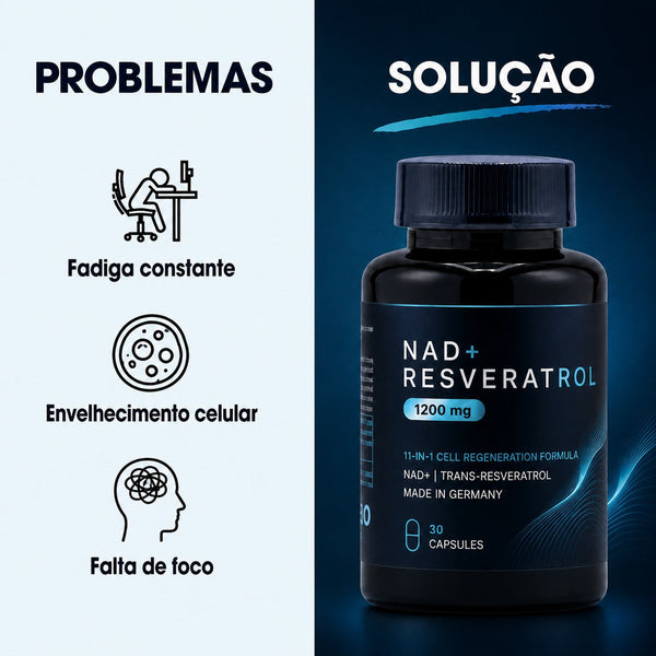 NAD+ Resveratrol 1200 mg — Fórmula de Regeneração Celular · 30 Cápsulas