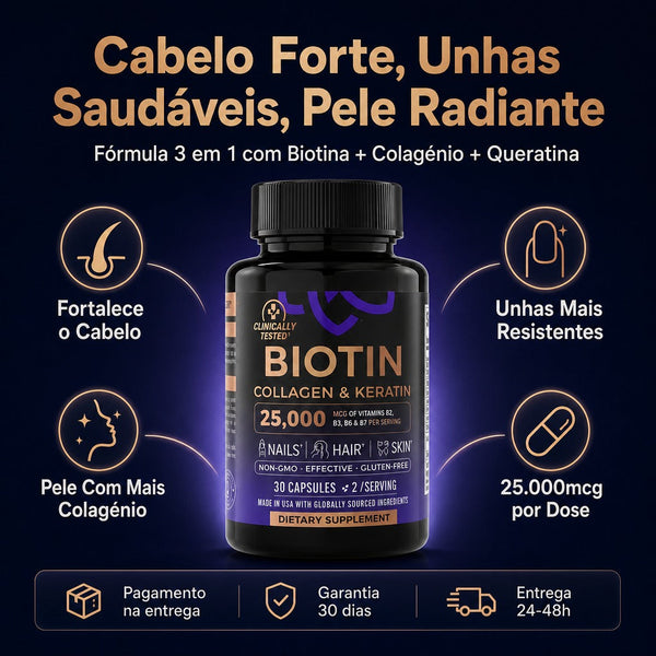 Biotina + Colagénio + Keratina — Fórmula 7-em-1 · 25.000